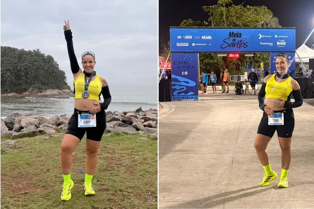 Empresária grávida de 26 semanas desafia limites em meia maratona no litoral de SP