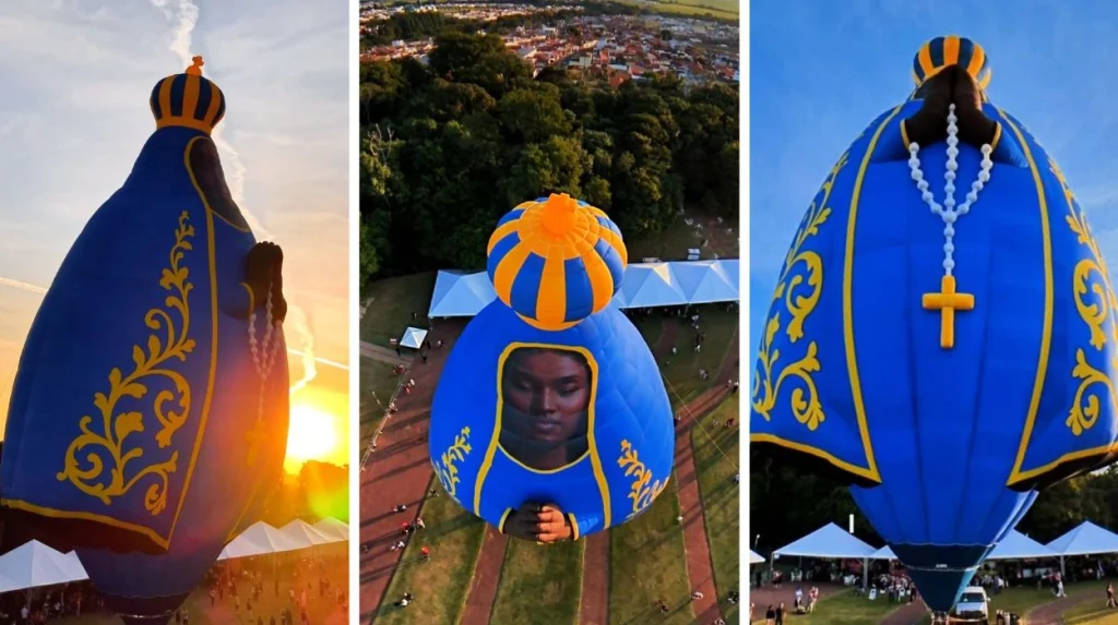 Festival de Balonismo em Ibaté emociona público com balão gigante de Nossa Senhora Aparecida