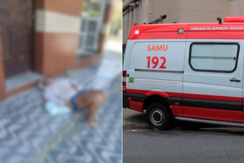 Mulher aguarda atendimento do Samu deitada na calçada por mais de uma hora em Santos, SP