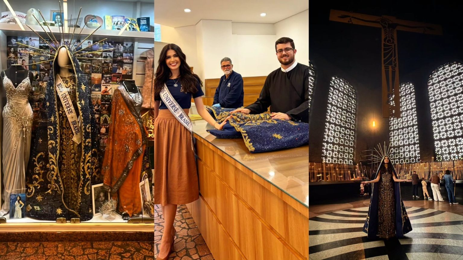 Miss Brasil 2025 emociona ao entregar traje de Nossa Senhora Aparecida no Santuário Nacional