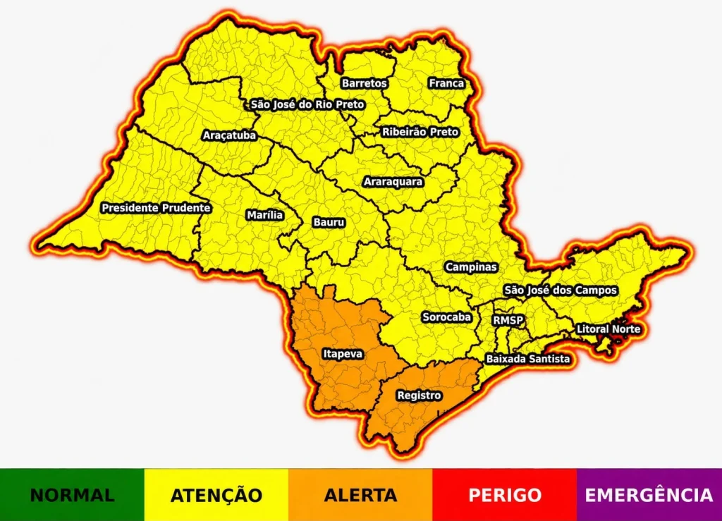 Alerta da Defesa Civil: Chuva e ventos fortes ameaçam o interior de SP neste domingo