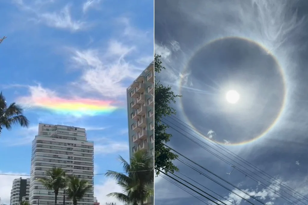 Fenômenos ópticos surpreendem moradores em SP: nuvem ‘arco-íris’ e halo solar no céu